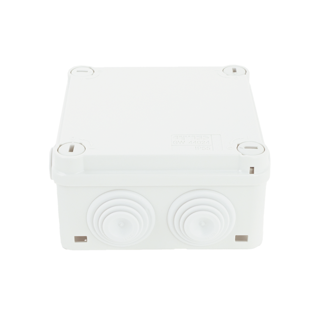 Caja de Derivación PVC Autoextinguible 100x100x50 mm 6 Entradas Tapa con Tornillo de 1/4" IP55